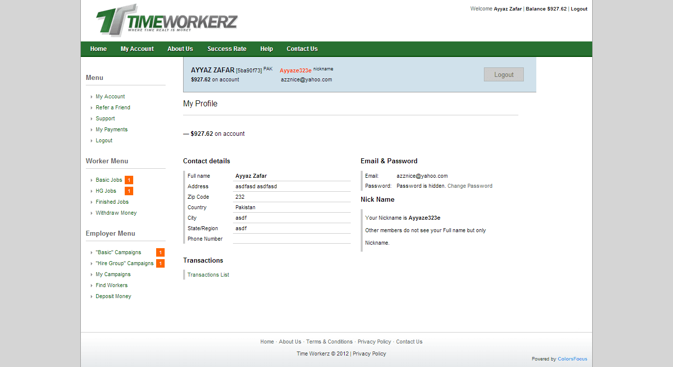 Worker — my profile / settings