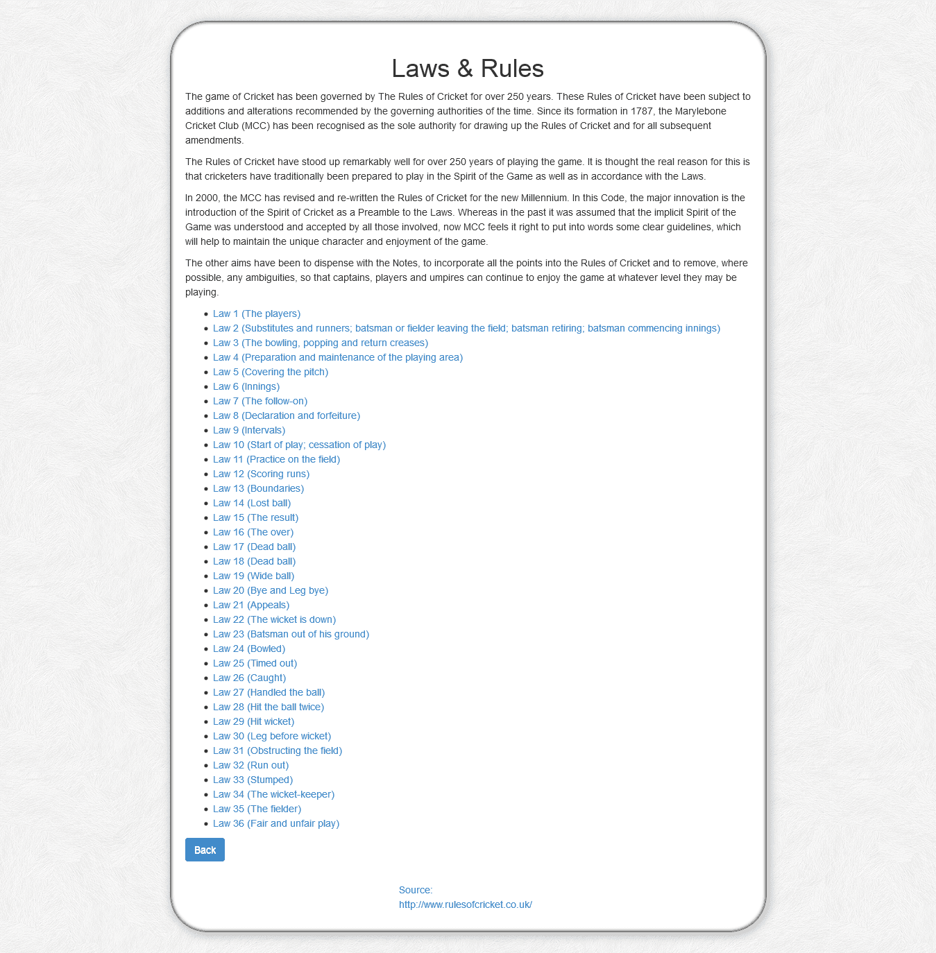 Cricket laws and rules reference
