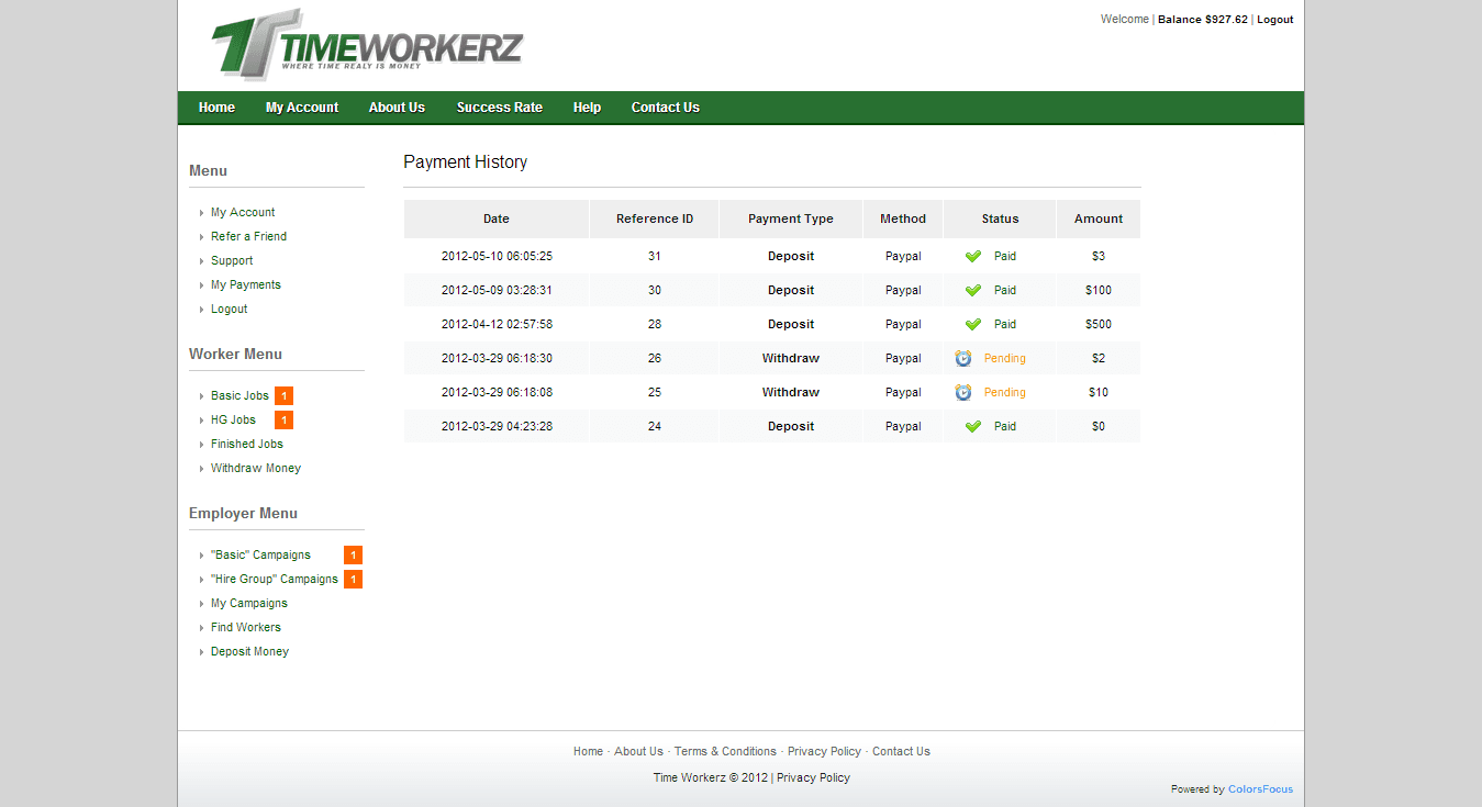 Worker — payment history
