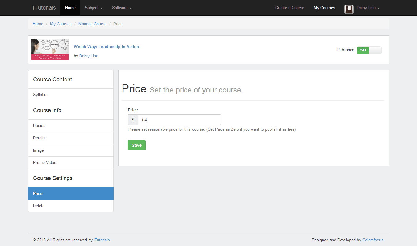 Teacher — course pricing