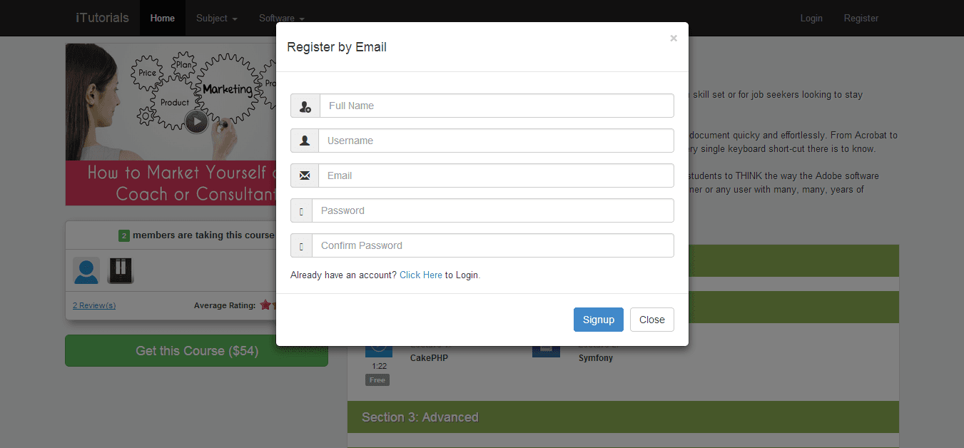 LMS — registration popup