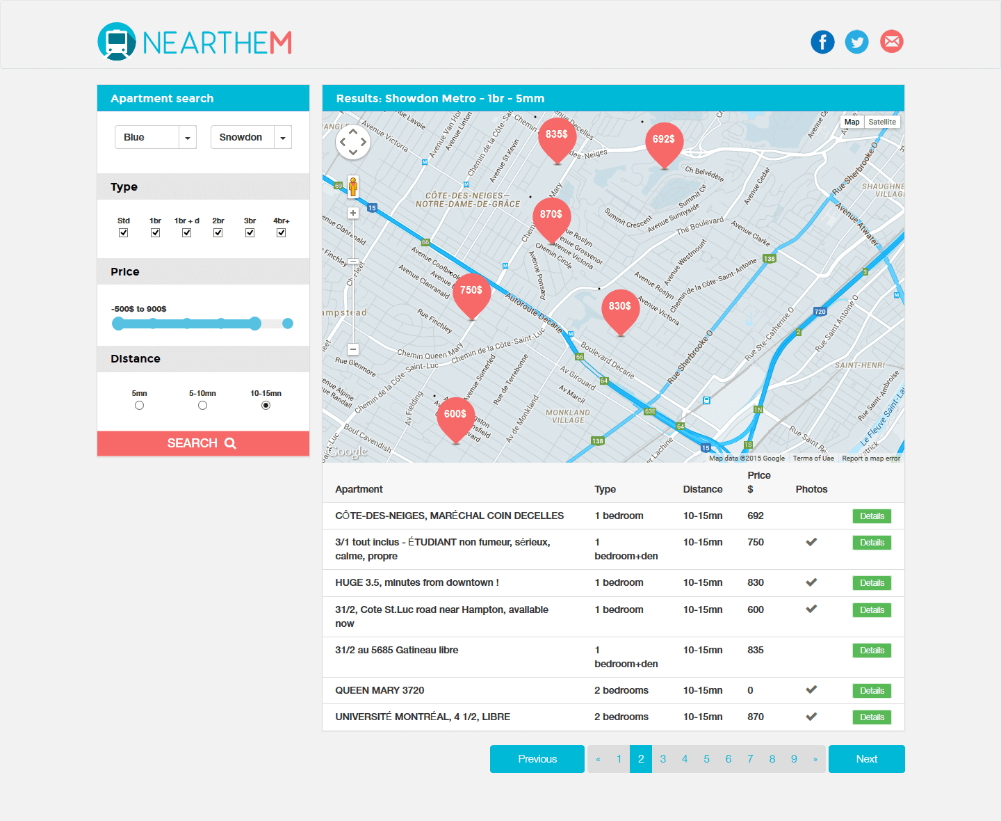 Near The Metro — main search page