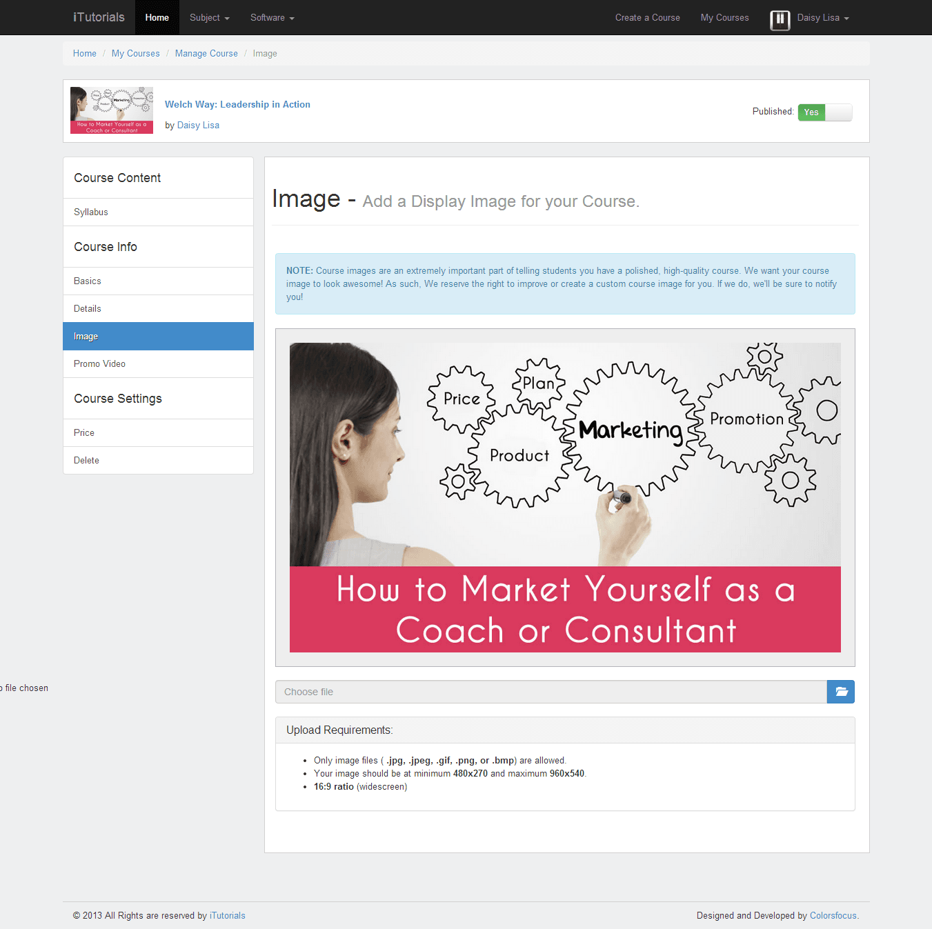 Teacher — course image upload