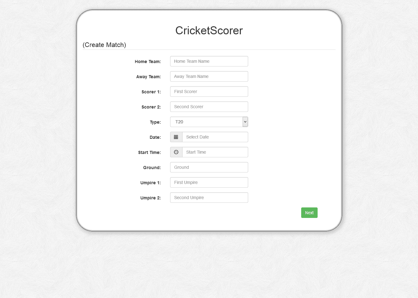 Create new match page