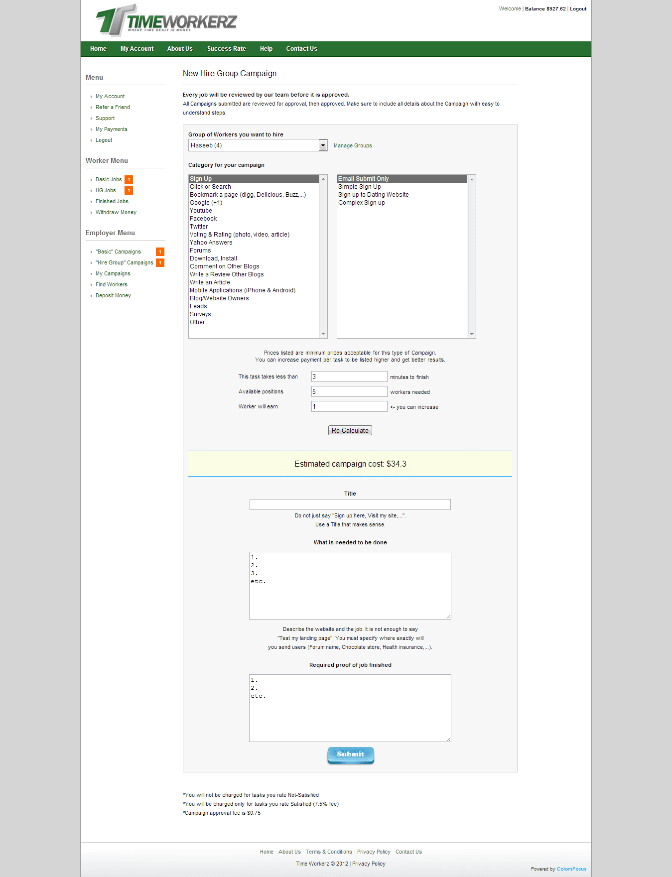 Employer — create hire-group campaign