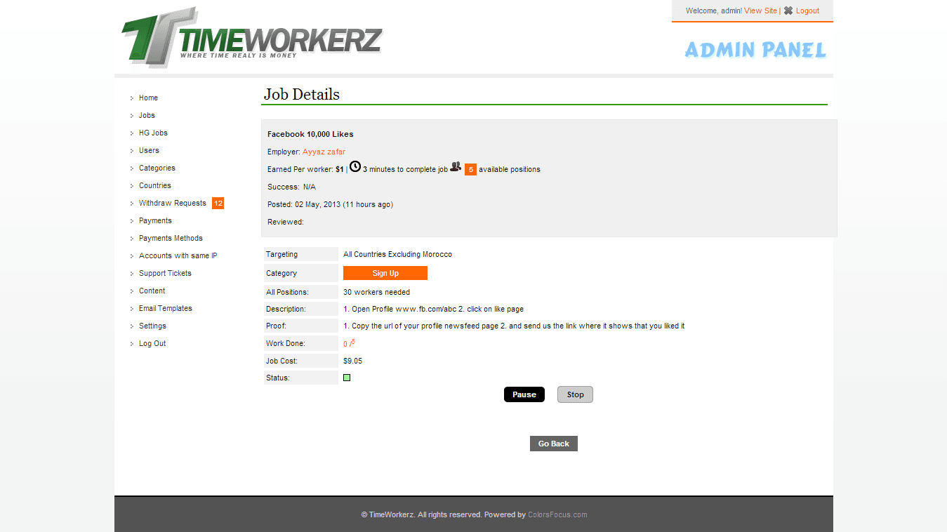 Admin — job preview