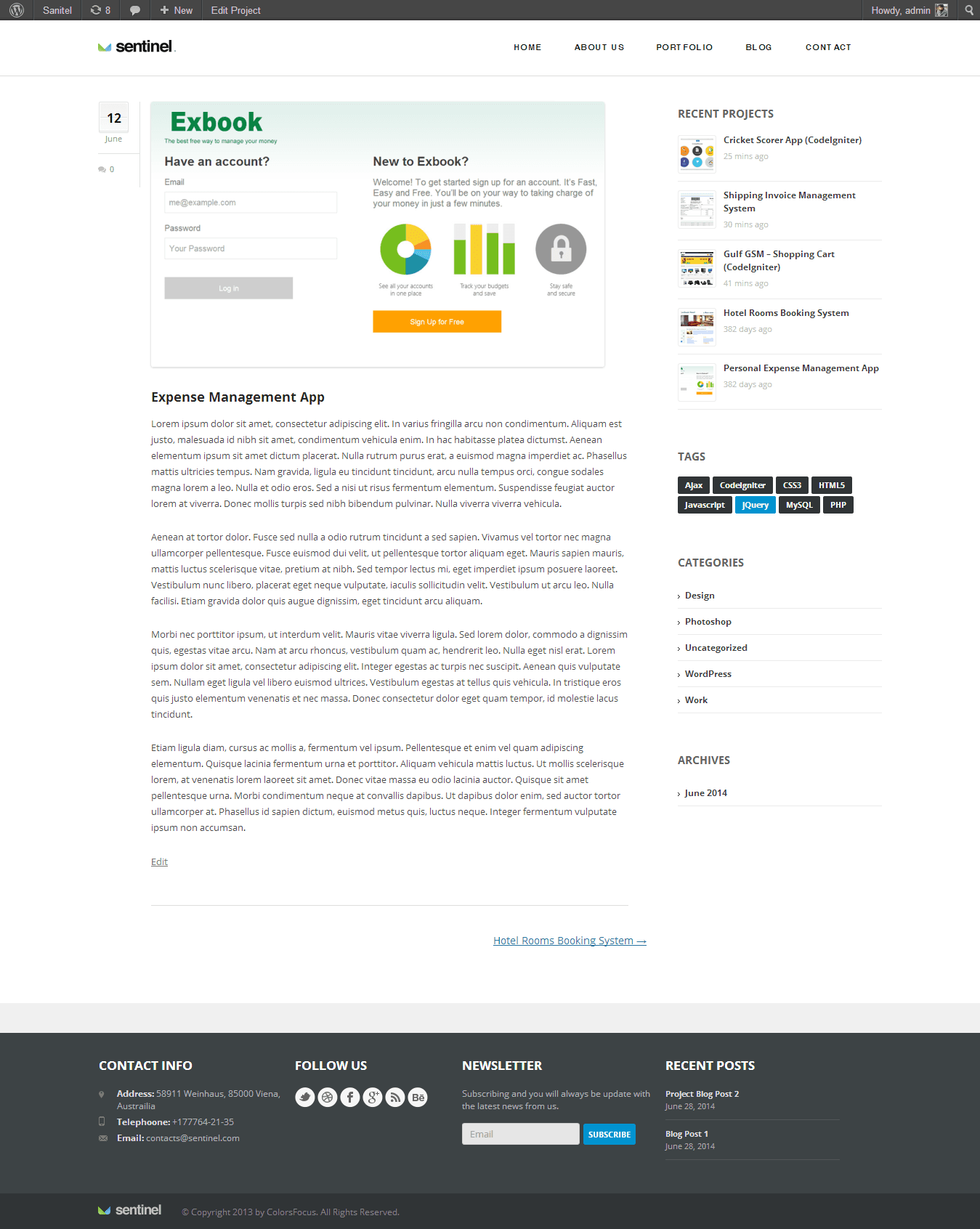 Sentinel — single project view
