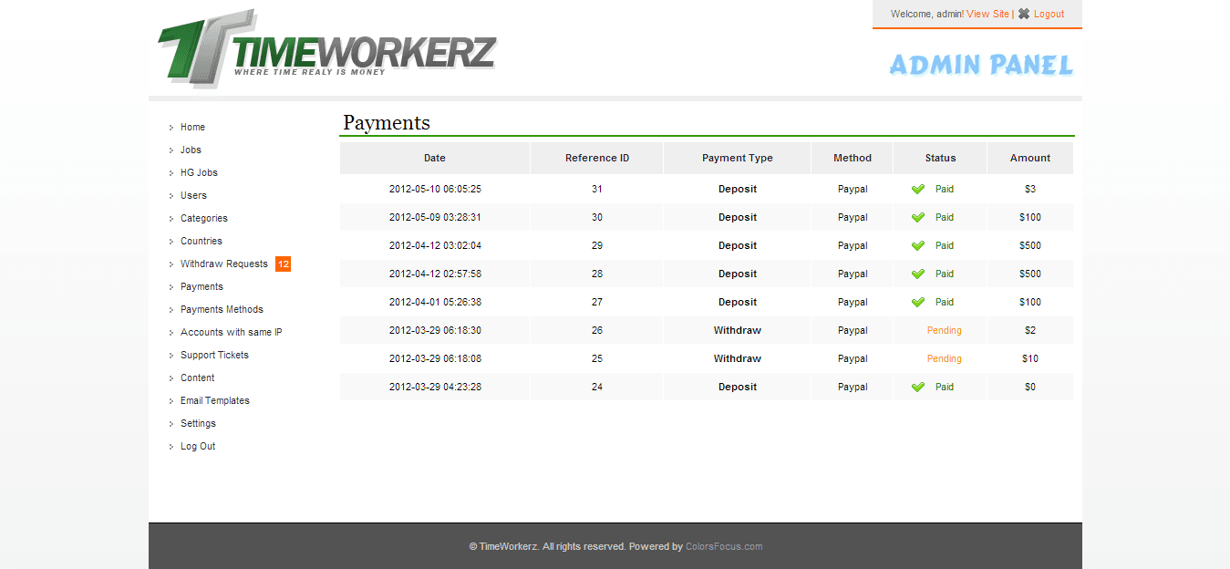 Admin — payments
