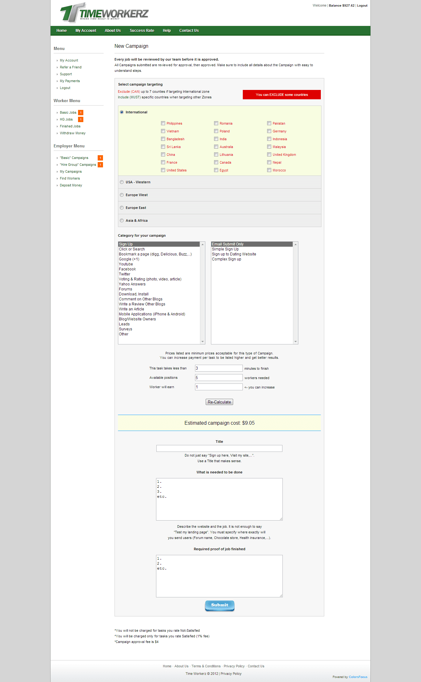 Employer — create basic campaign