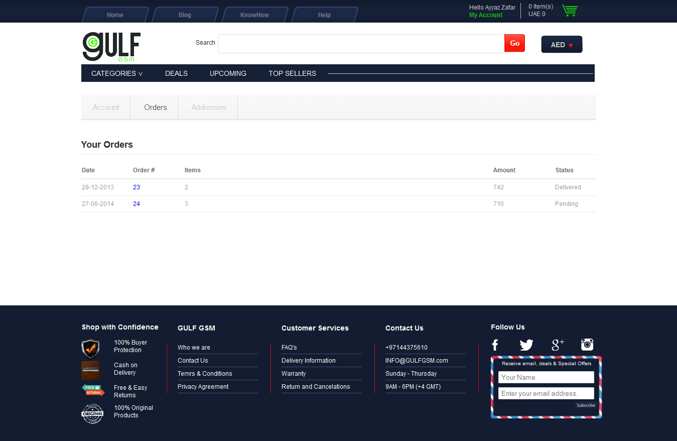 Gulf GSM — order history