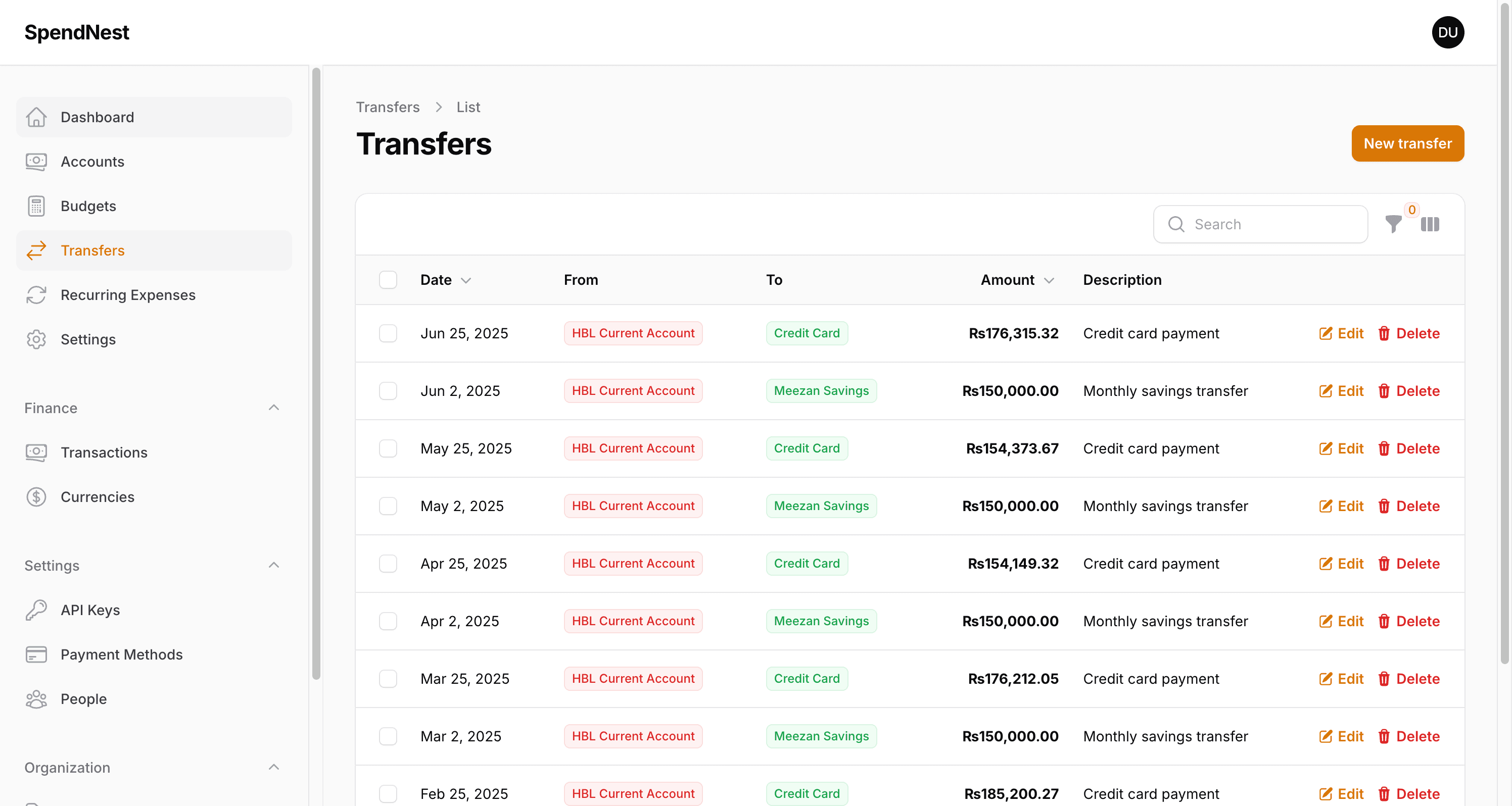 SpendNest Transfers