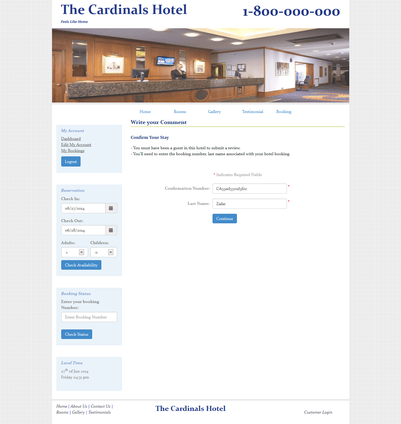 Hotel Booking — confirm stay before review