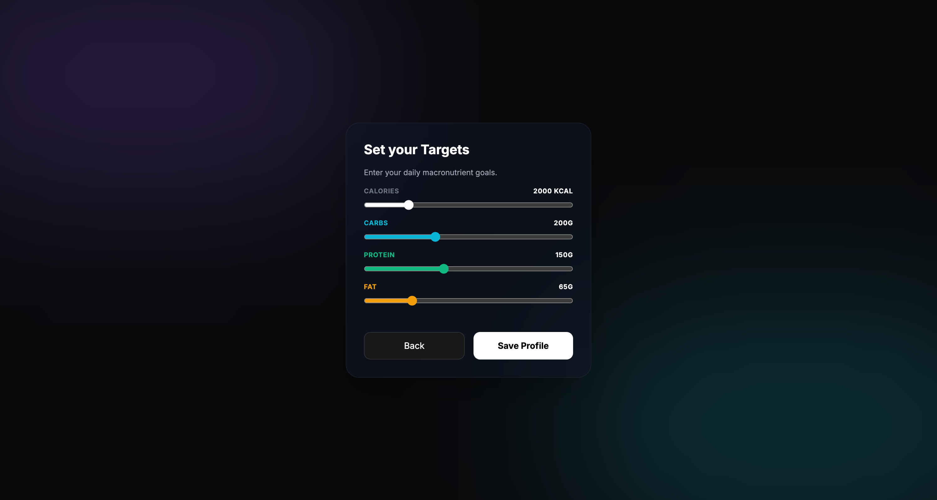 NeonNutri Set Targets
