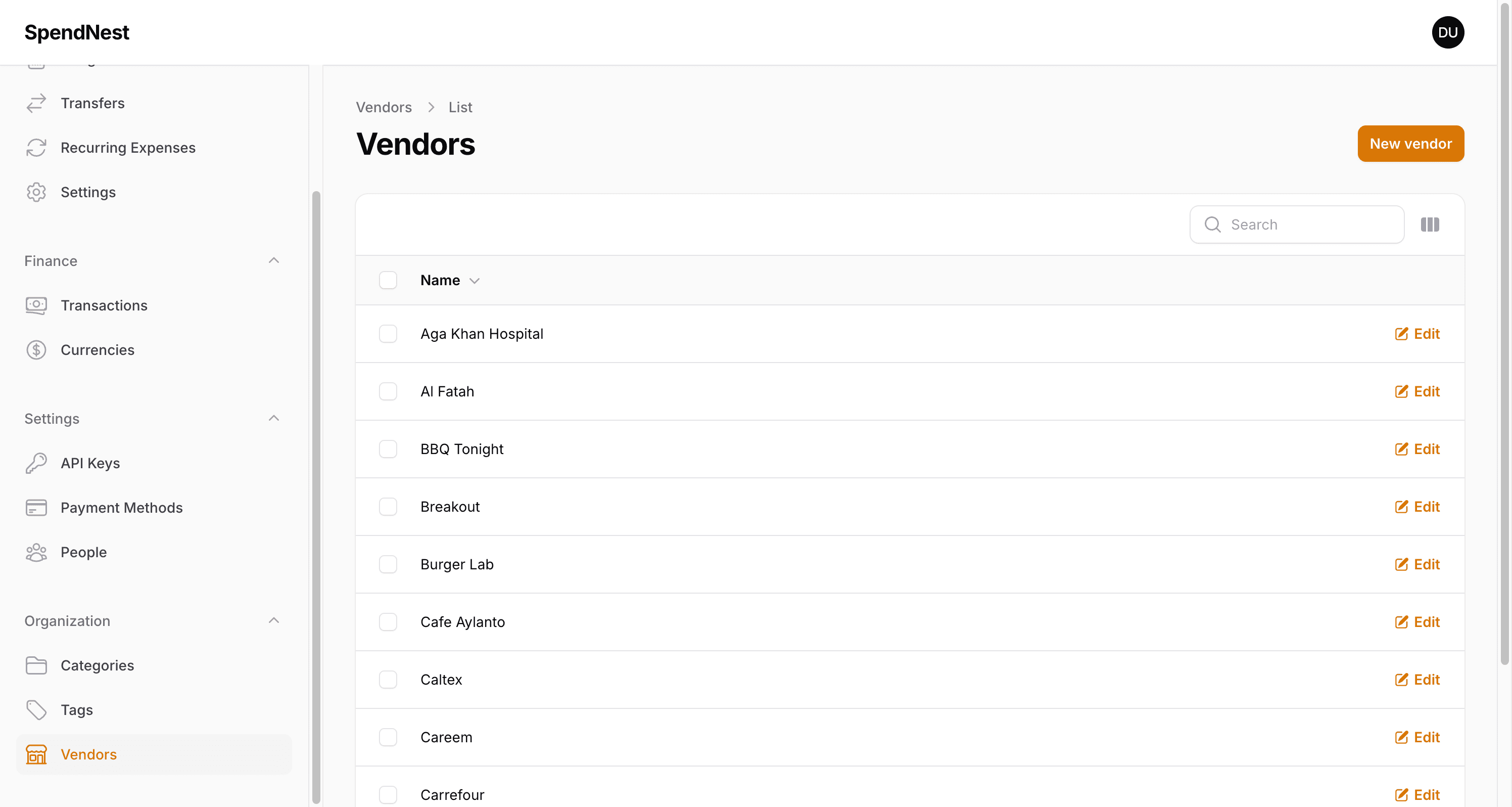 SpendNest Vendors