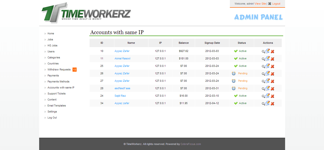 Admin — fraud detection: accounts on same IP
