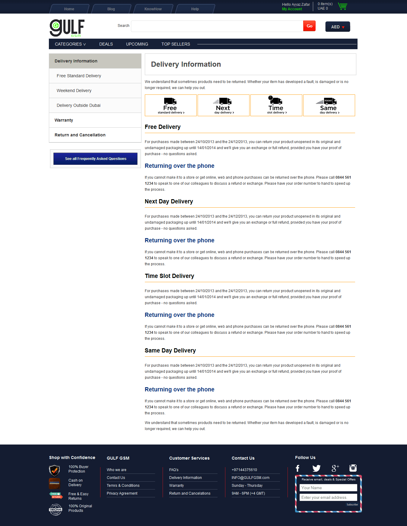 Gulf GSM — delivery information