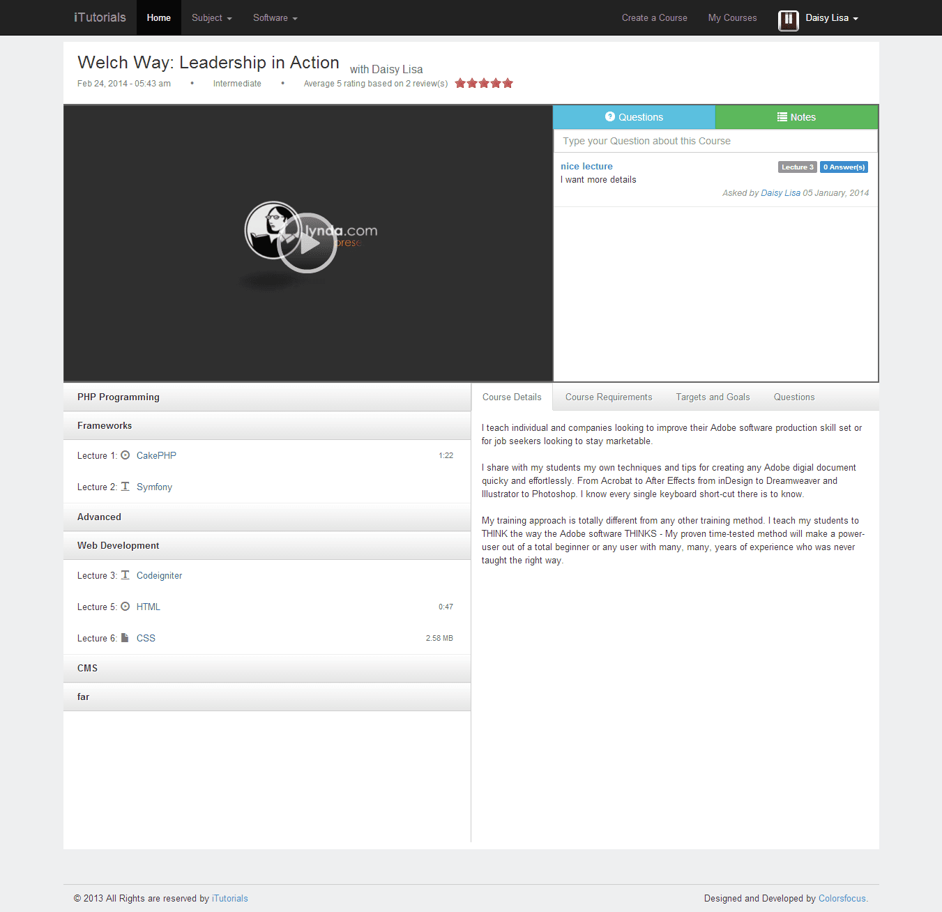 LMS — single lecture view (video / content)