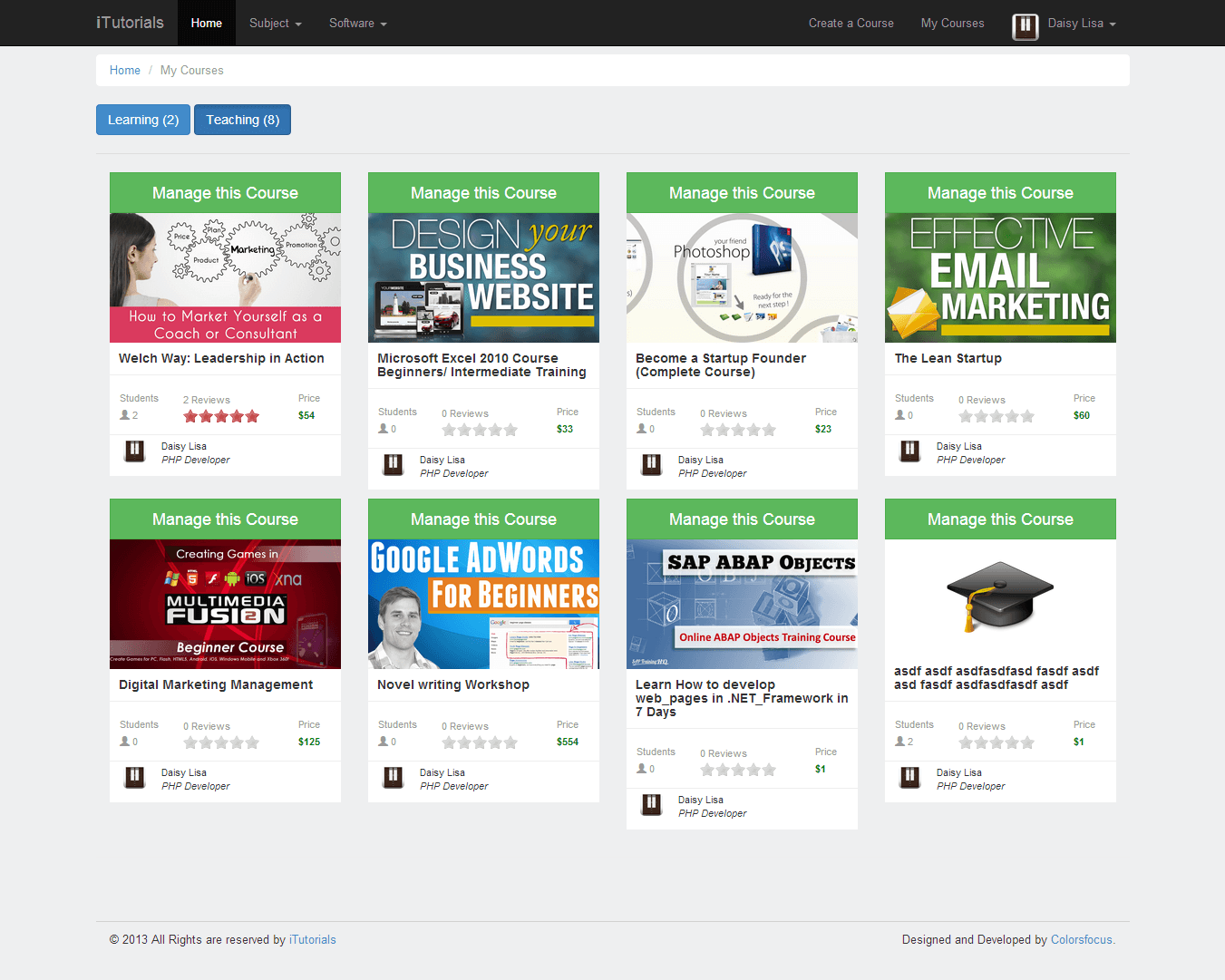 LMS — student dashboard: my courses