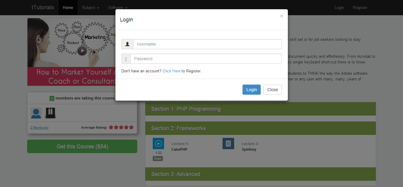 LMS — login popup