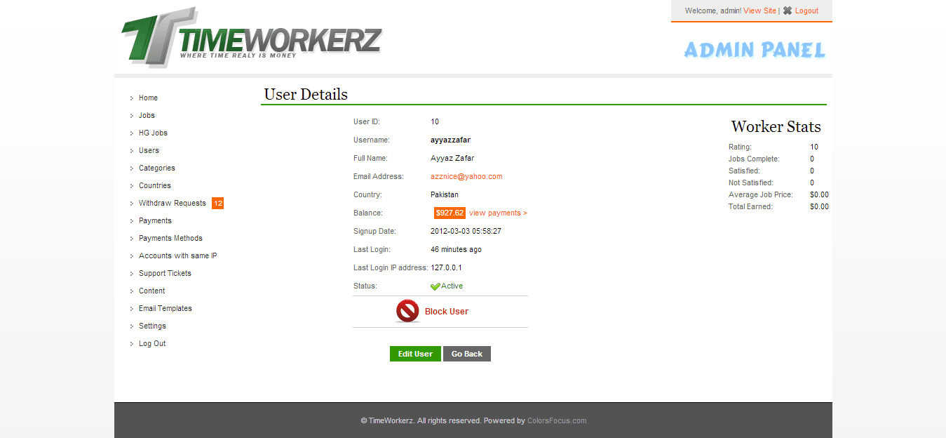 Admin — user details