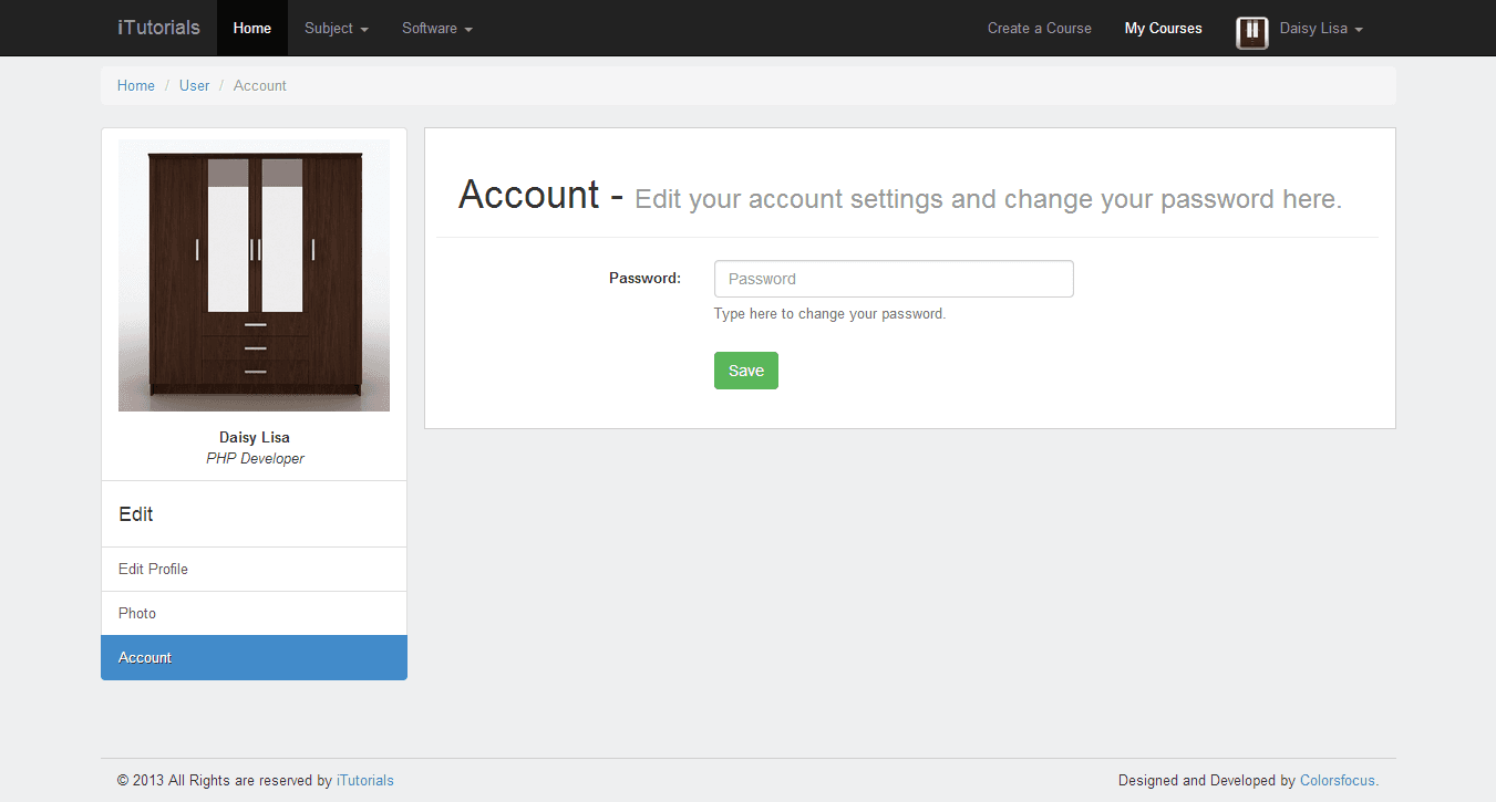 LMS — account details settings