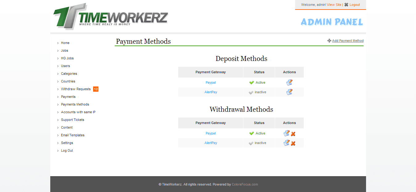 Admin — payment methods